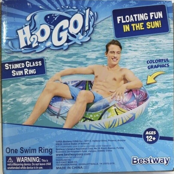 Bestway H2O GO Colorful Stained Glass Swim Ring 41" x 41" x 13" NIB Ages 12t Up - Picture 1 of 3